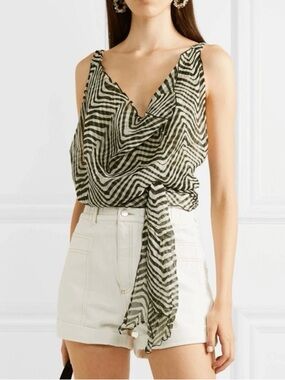 Cloe Cassandro Net Sustain Santi Zebra Silk Wrap Top in Army Green
